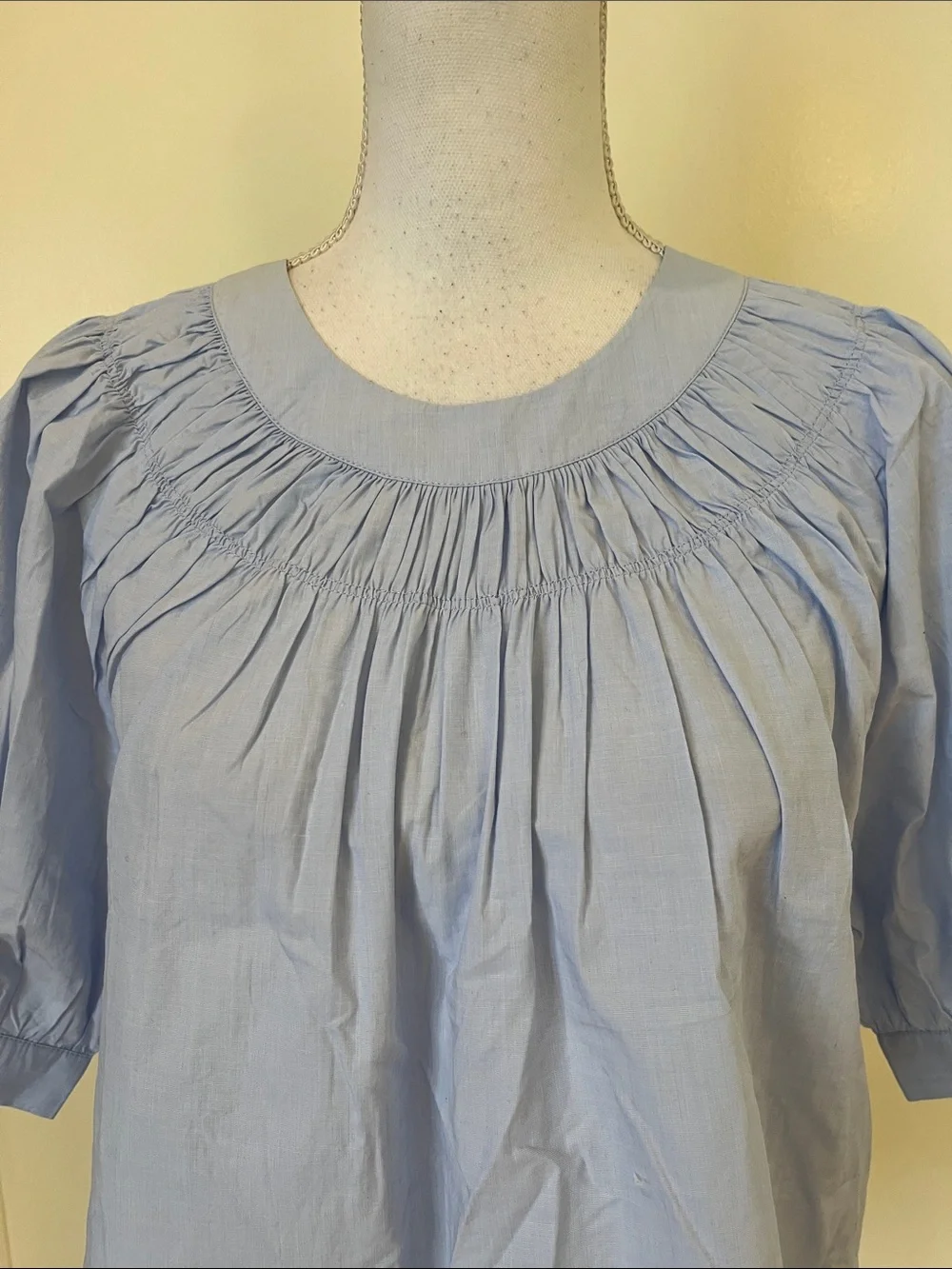 J. Crew Light Blue Smocked Yoke Puff Sleeve Top